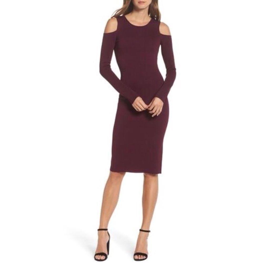 ELIZA J Cold Shoulder Knit‎ Body Con Dress Purple